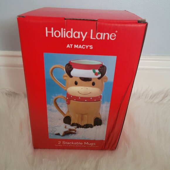 Holiday Lane Reindeer Set of 2 Stacked Mugs - Picture 2 of 7